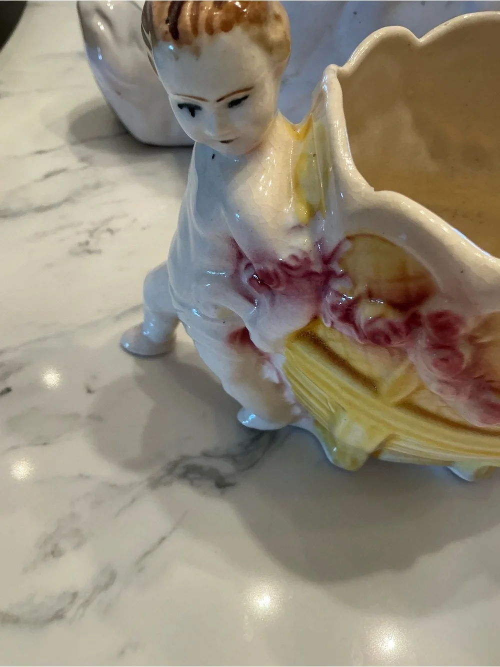 Vintage Cherub Planter in Yellow and Pink